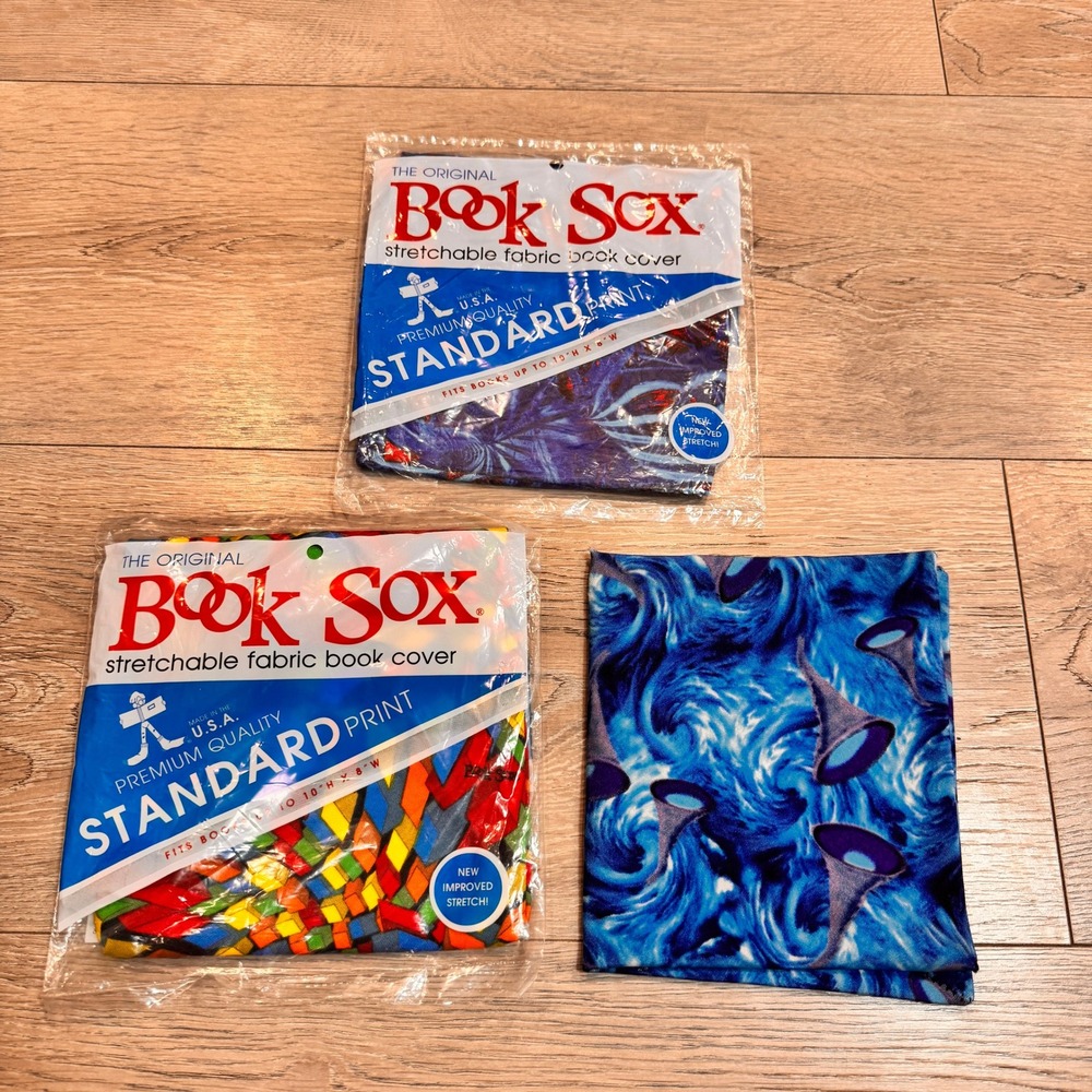 Lot of 3‎ Book Sox Stretchable Fabric Book Cover Standard Print Fits Up To 10x13